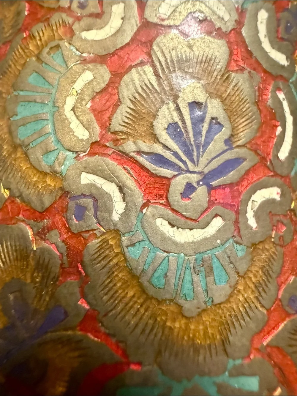 Vintage Chinese Cloisonné Brass Vase 11.5” Red Floral Enamel Asian Decor